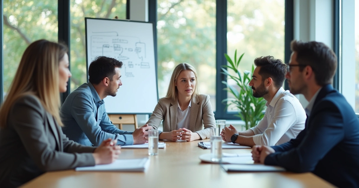 Group in a meeting pausing before a decision 