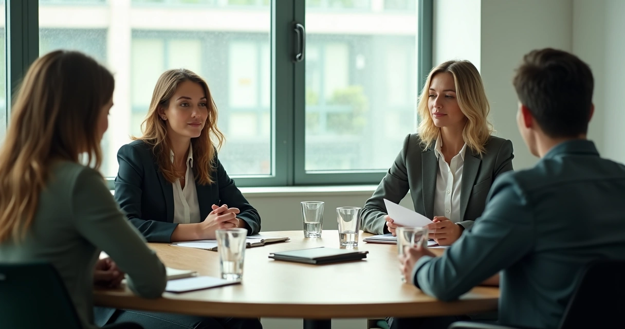 Team preparing calmly before a meeting 