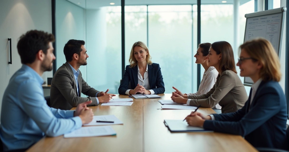 Team in a meeting discussing shared workplace expectations 