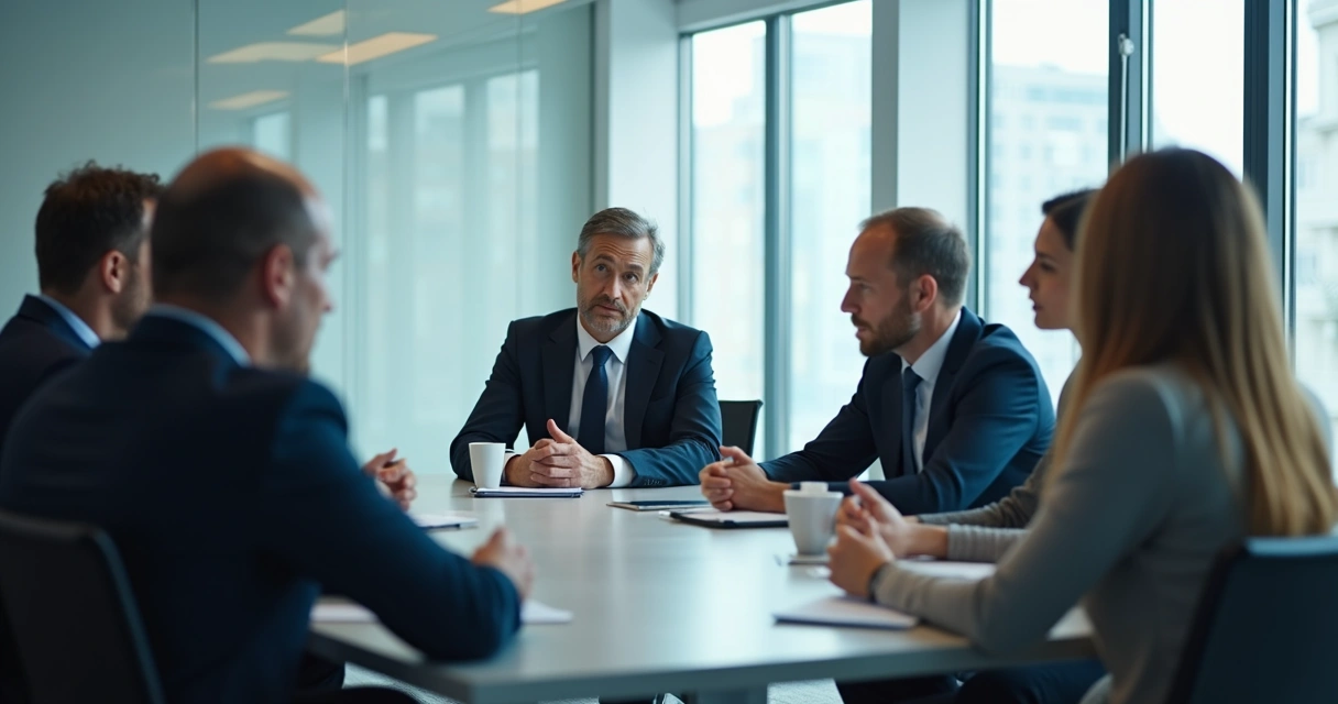 Quiet team meeting with tense body language