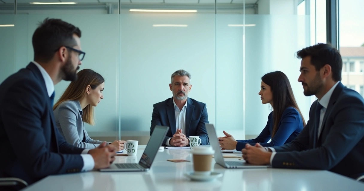 Team sitting in tense silence during a meeting