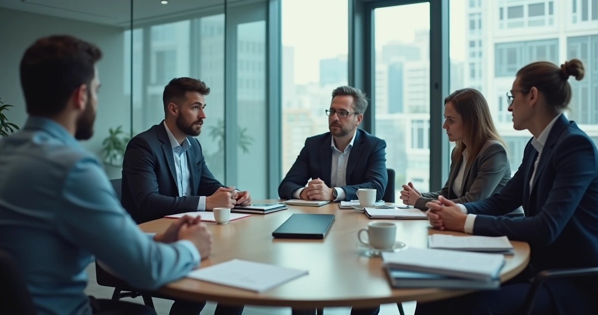 Team meeting with one person silent while others dominate discussion 