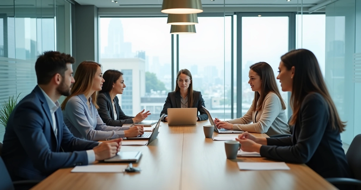Team meeting with one person isolated at the table 