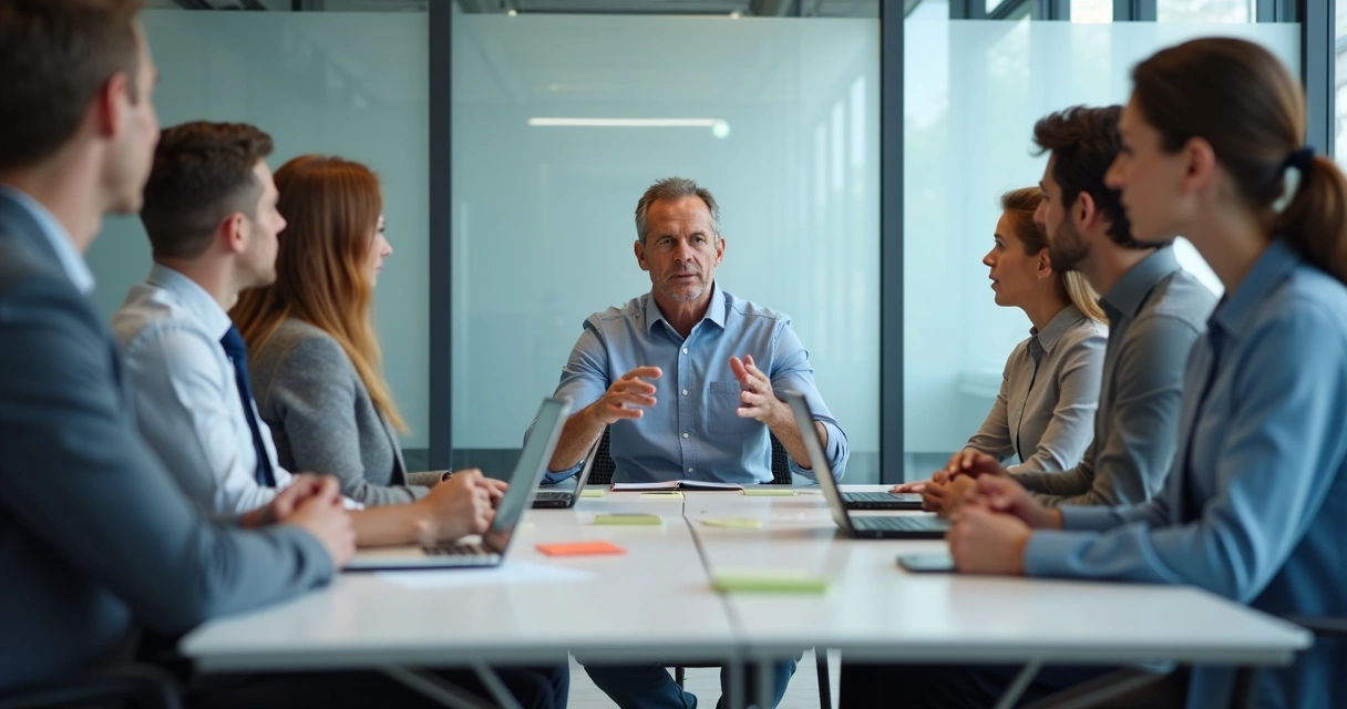 Team meeting with one person dominating while others stay quiet 