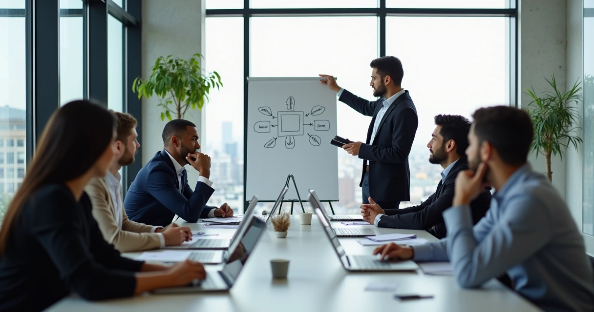 Team discussing change at a meeting table with visible tension 