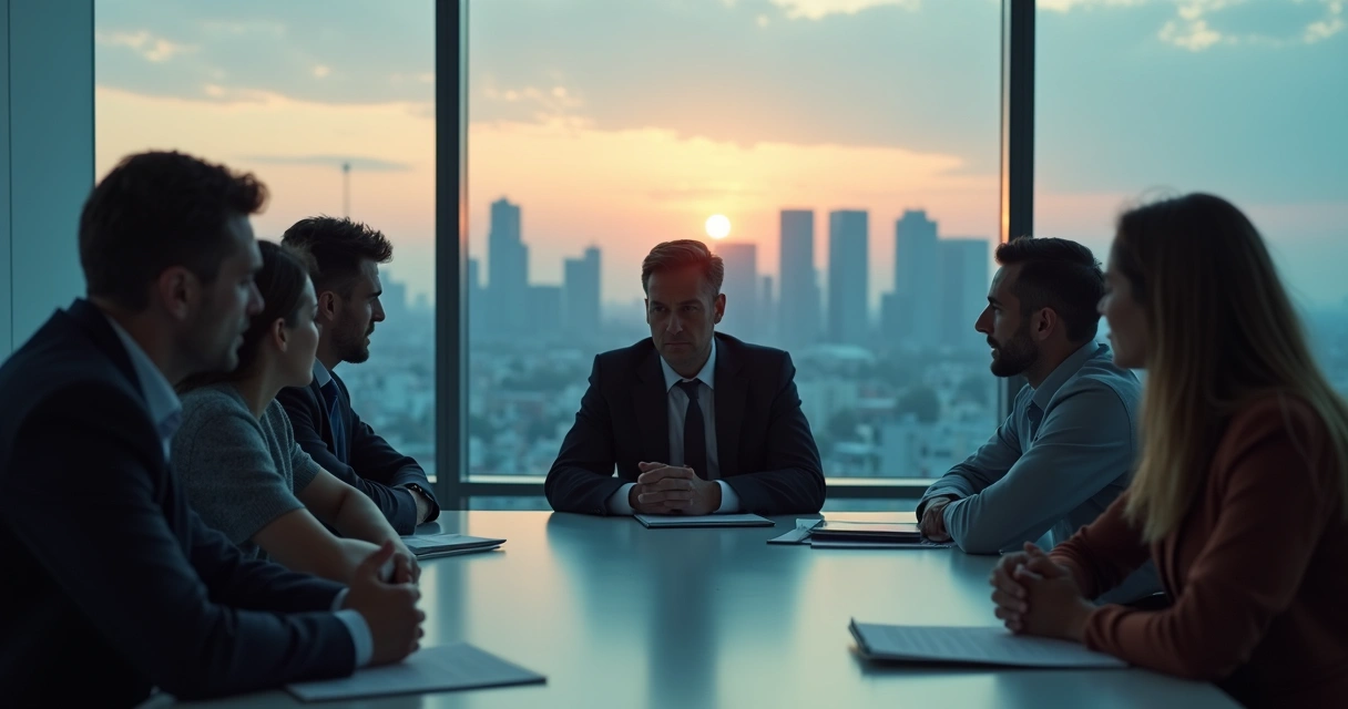 Business team meeting with tense atmosphere 