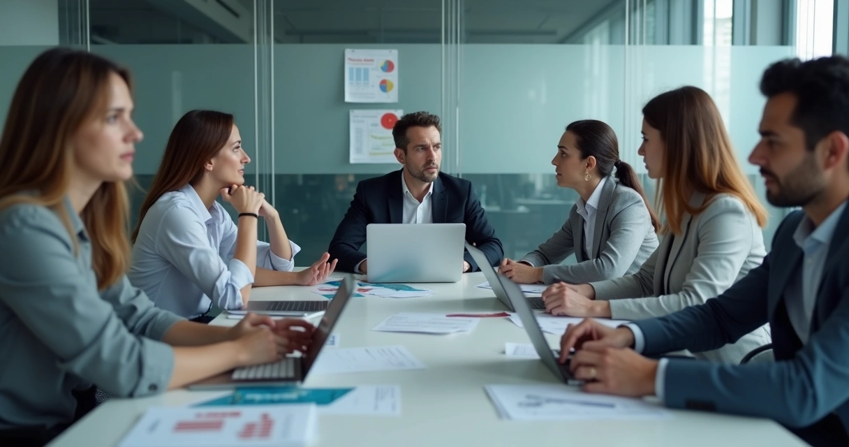 Team in a tense meeting with unclear communication 