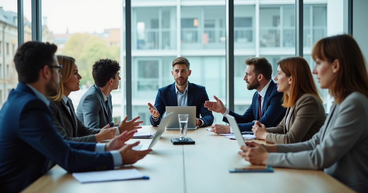 Team meeting with one speaker ignored while others look away 