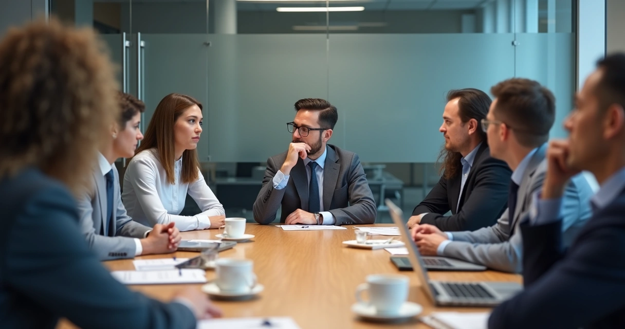 Team in a tense meeting with mixed body language