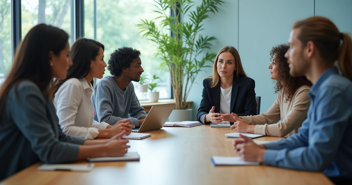 Team meeting with open discussion in a bright office