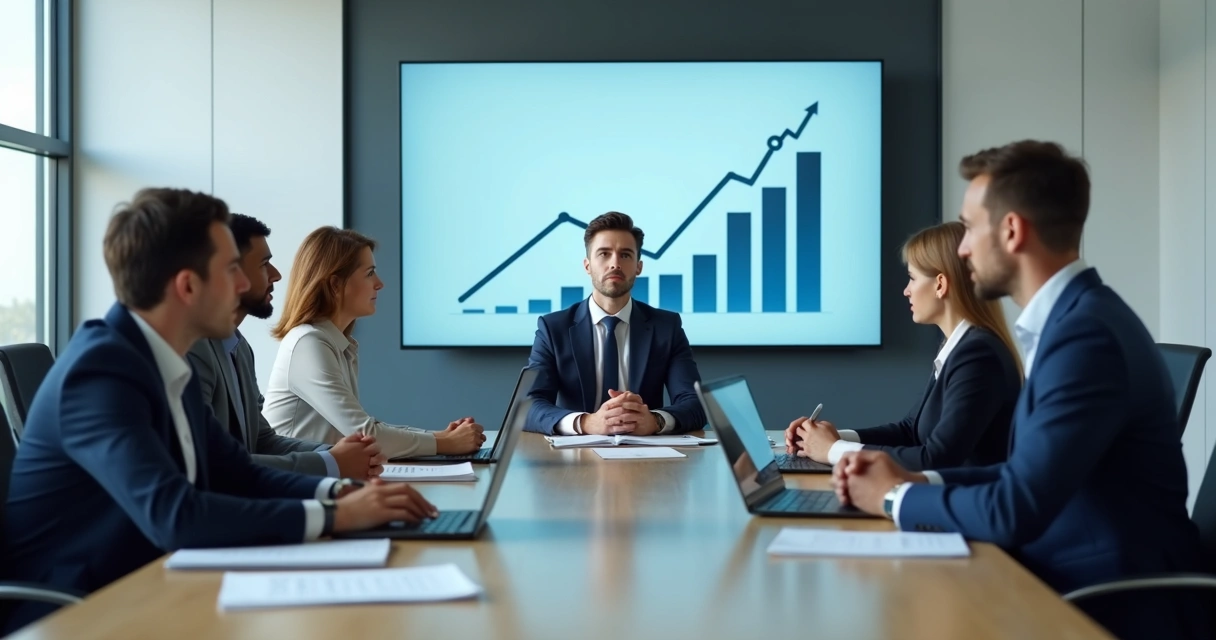 Team meeting with one employee appearing isolated during a goal discussion 