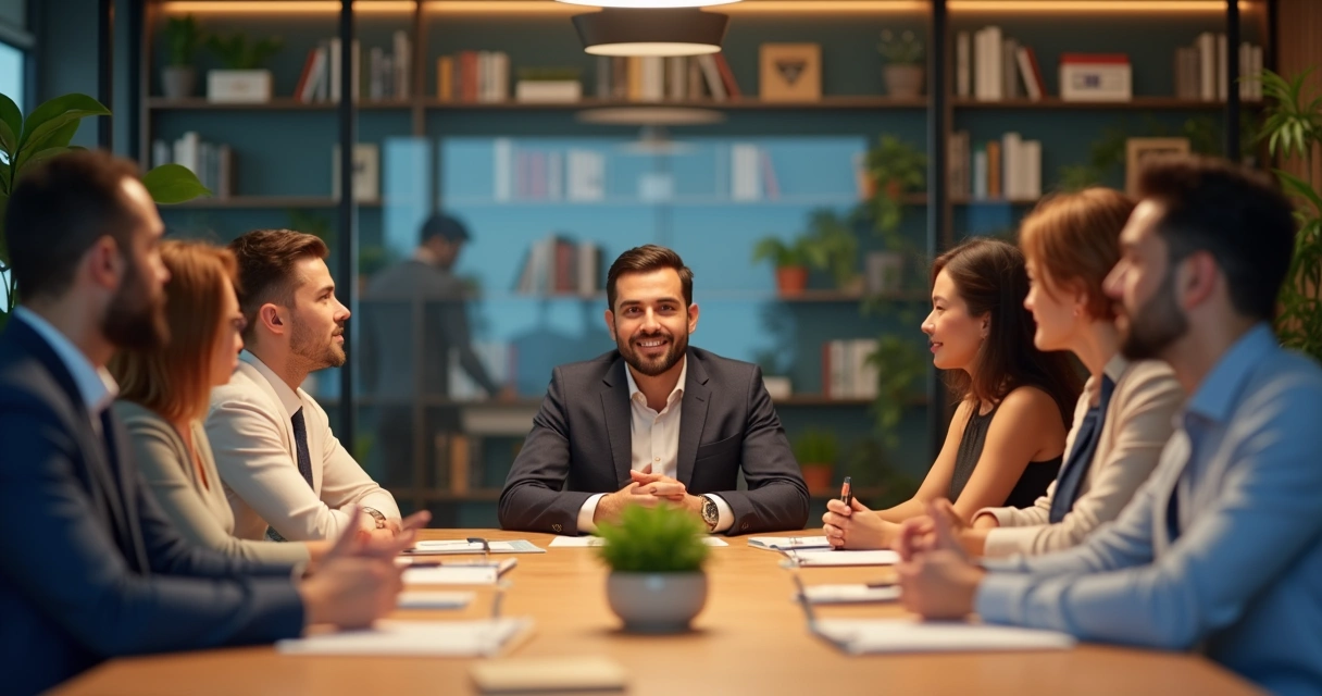 Team members sharing nonverbal cues in a meeting room 
