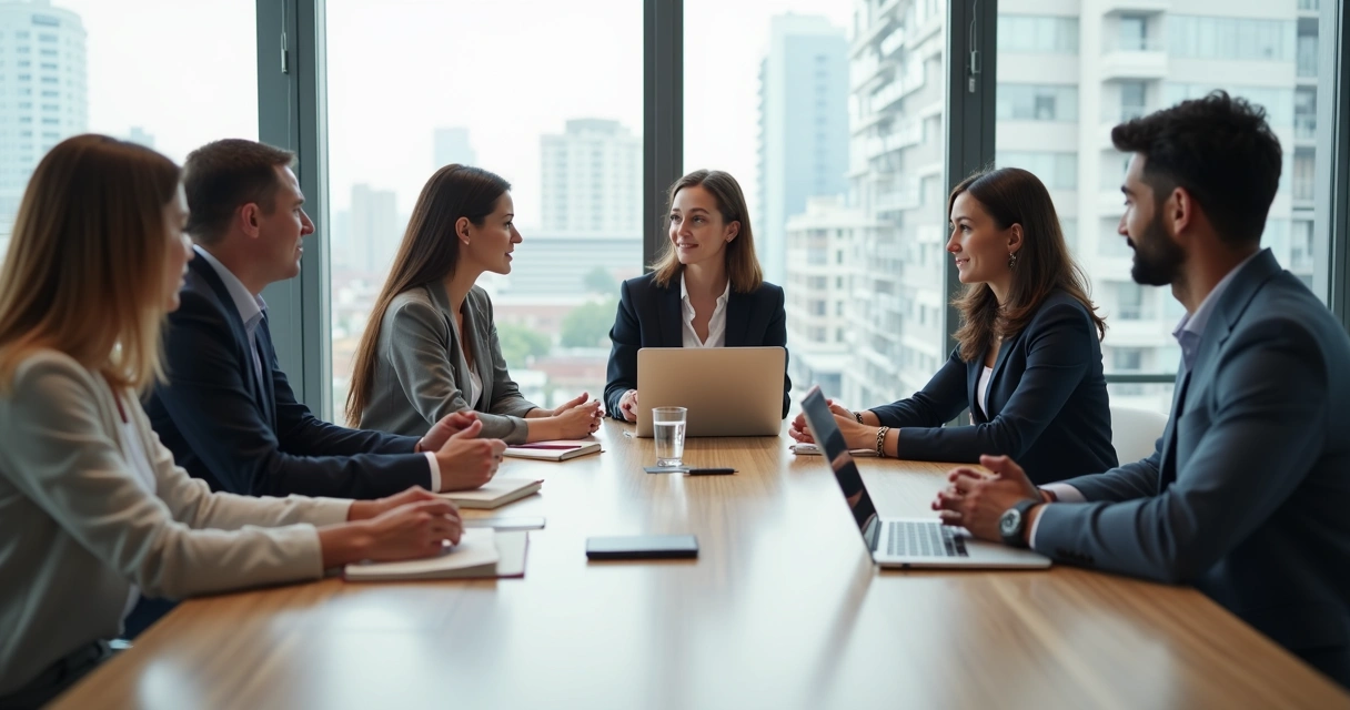 Team in a meeting reading each other’s nonverbal cues 