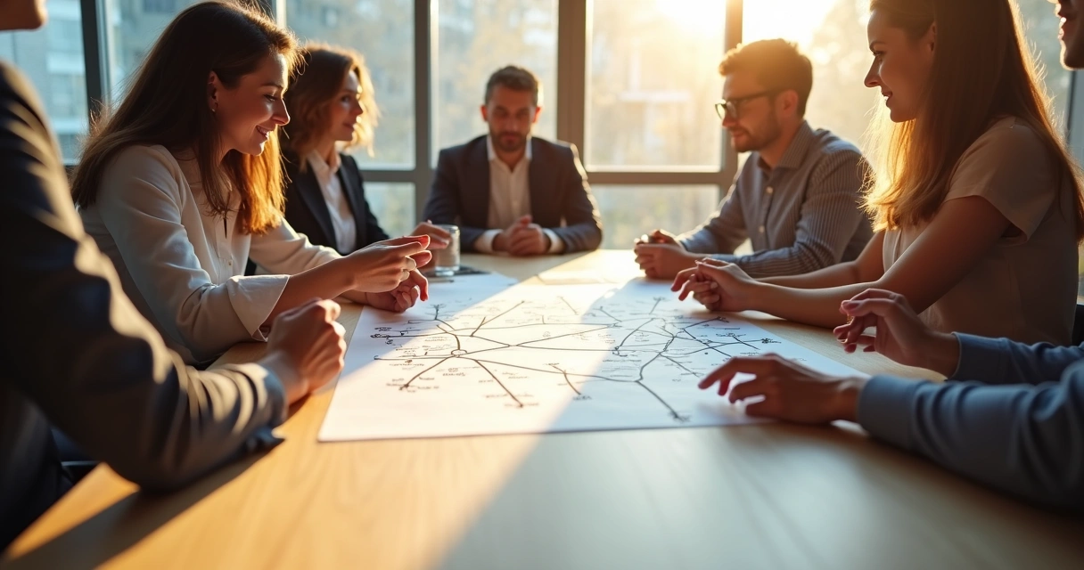 Team discussing conflict resolution at a round table 