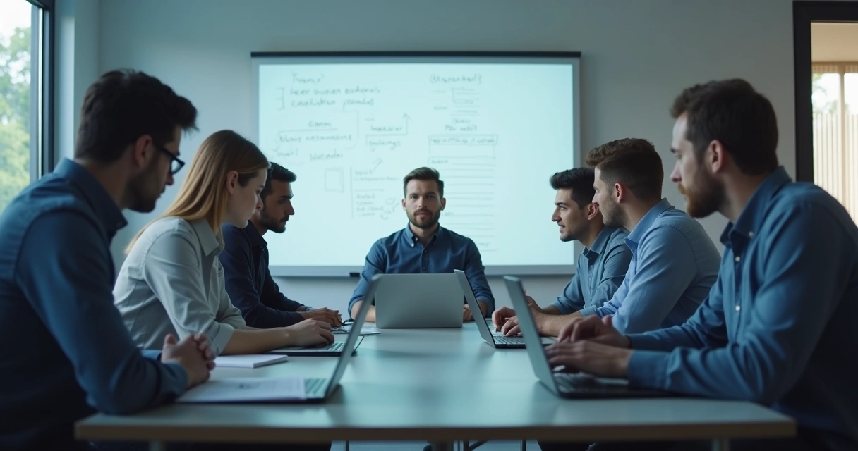 Team sitting quietly in a tense office meeting