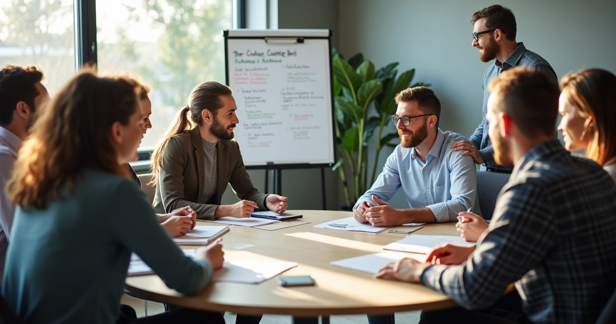 Cross-functional team in a workshop rebuilding trust after a merger