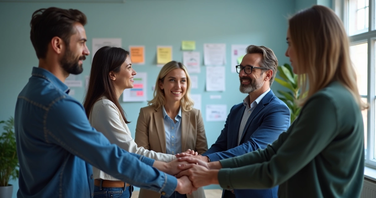 Diverse team rebuilding trust at work 
