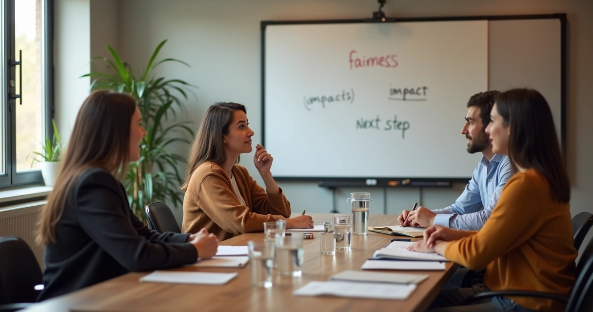 Team pausing for calm reflection in a meeting room