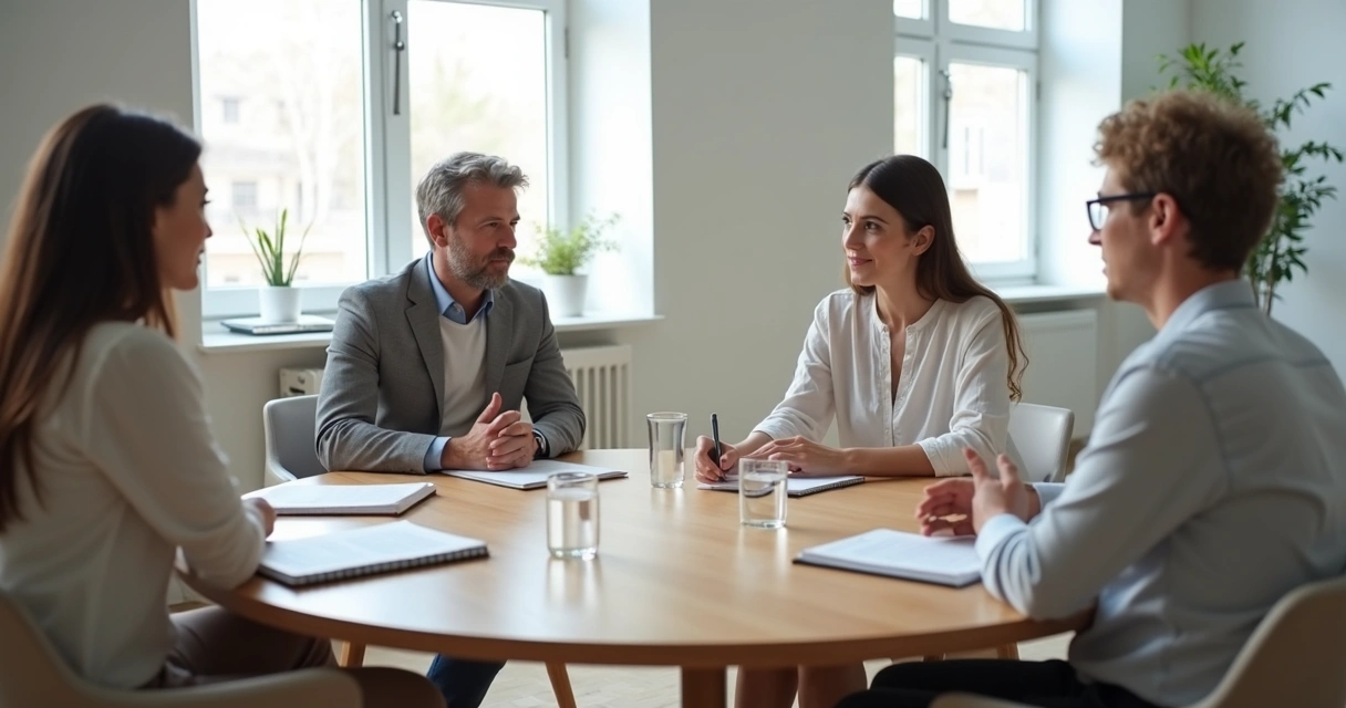 Small team in a quiet meeting with notes on the table