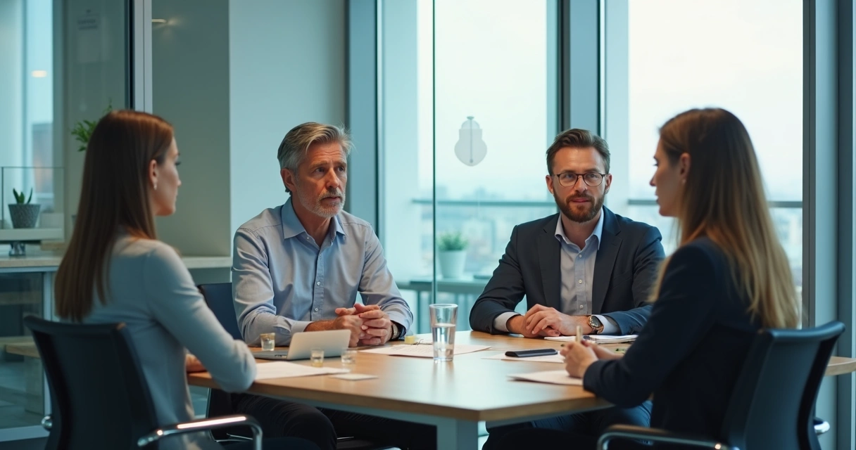 Small team in a calm office repair conversation
