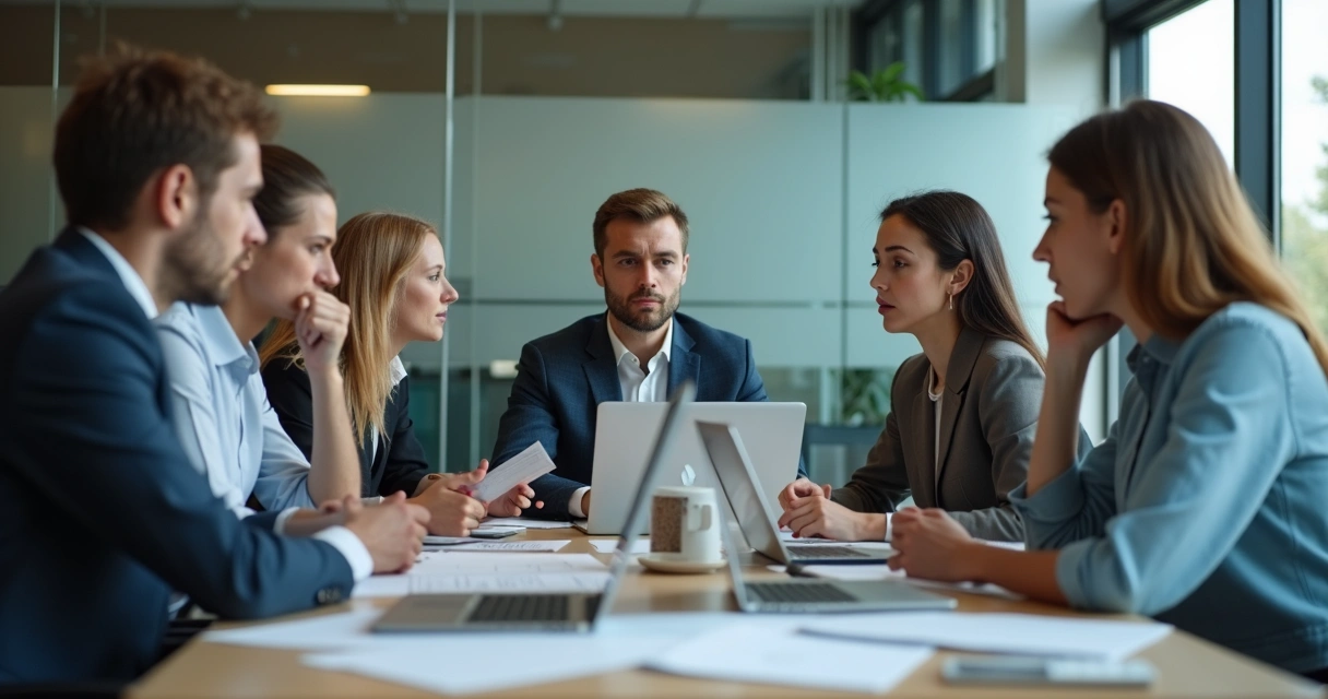 Team members support each other during a stressful meeting