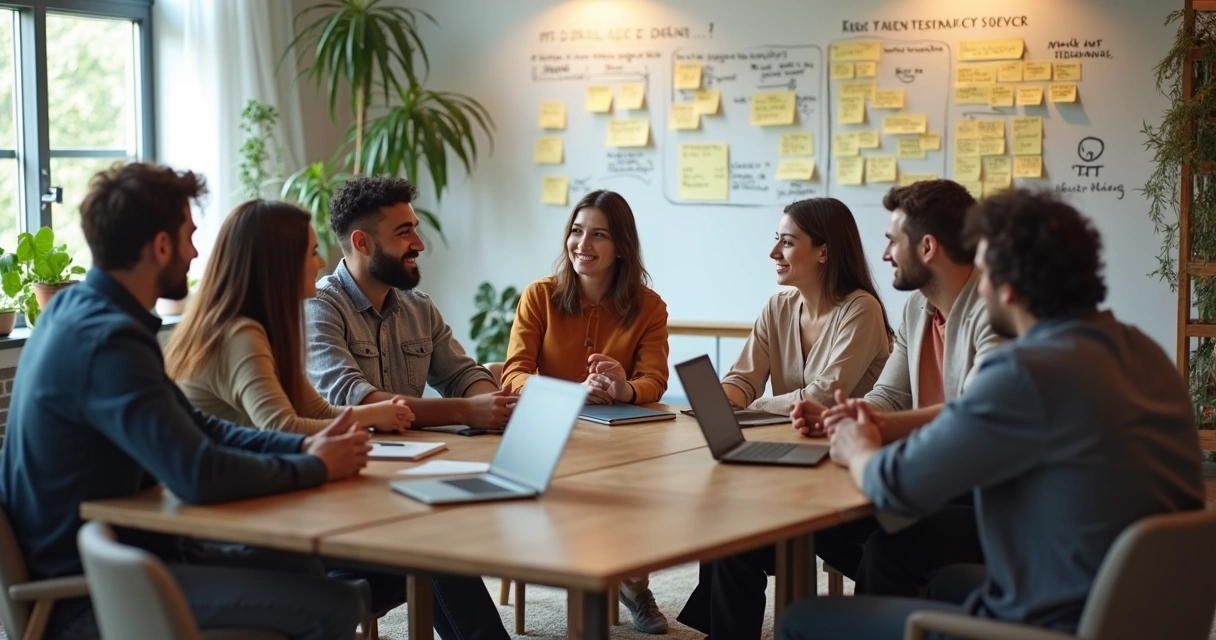 Team sitting in a circle sharing stories