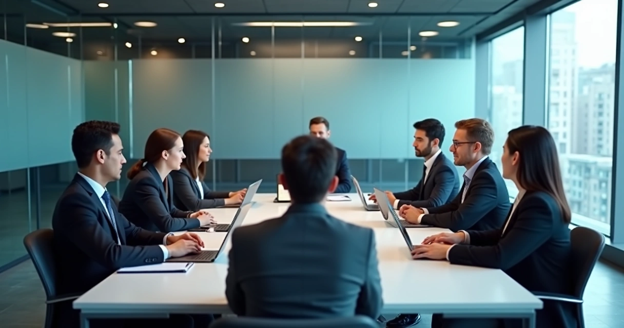 Small office groups in a meeting room speaking apart 