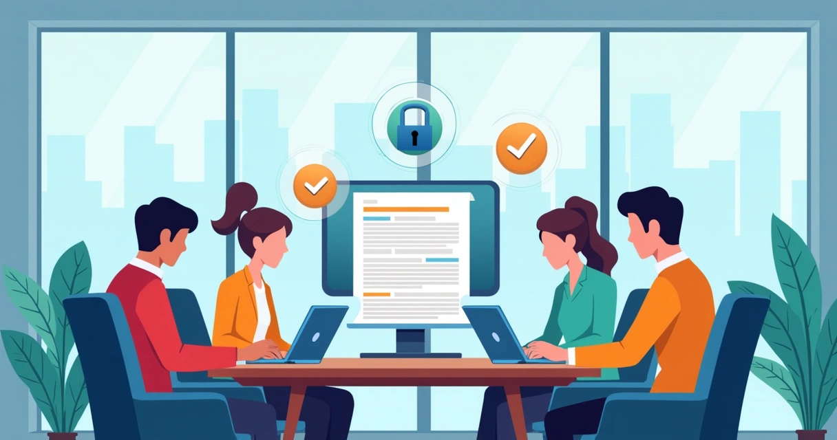 Business team signing electronic document on laptops 