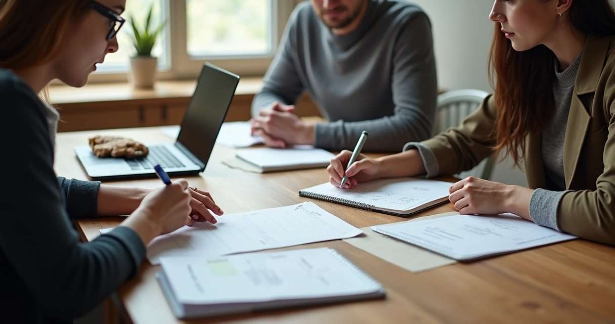 Small group studying together with one person tracking goals 
