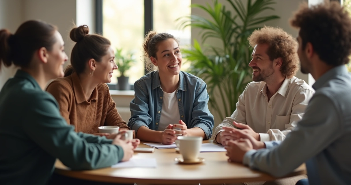 Team gathered in a circle showing group support 