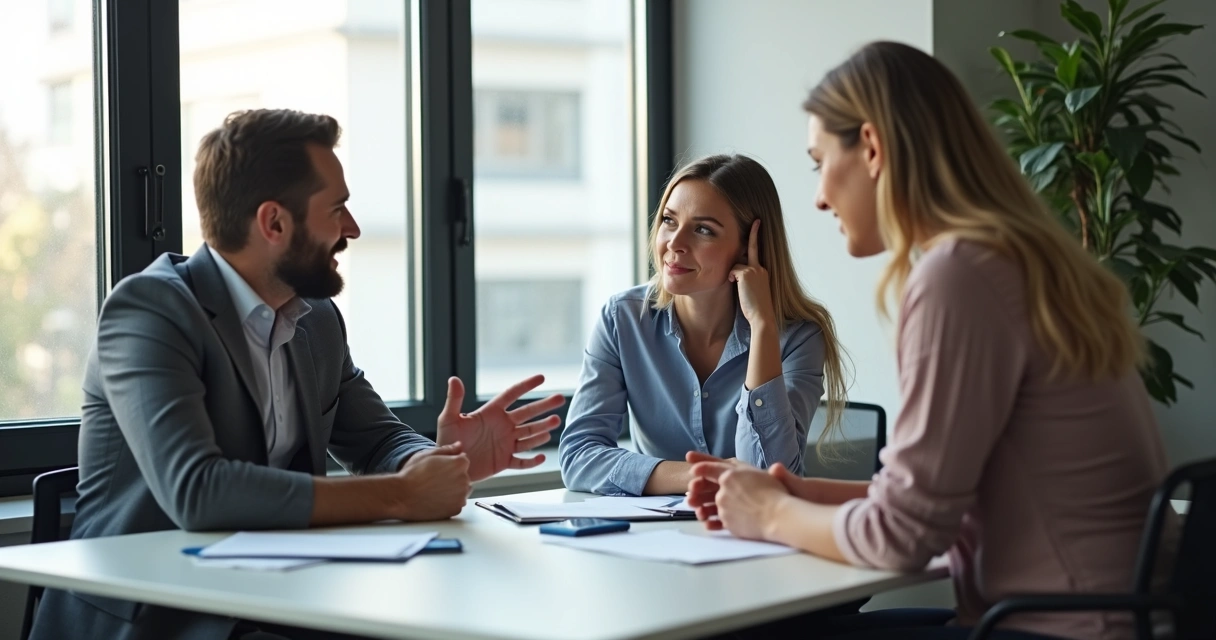 Team members supporting each other in office setting