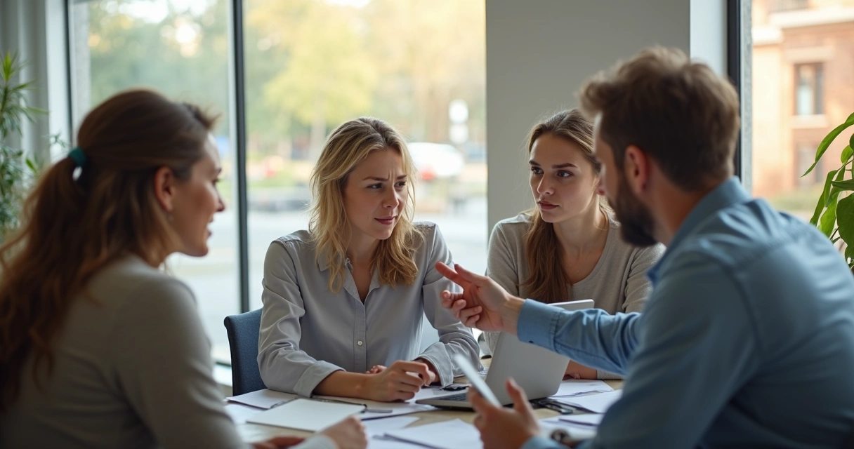 Team supporting a struggling member in a meeting