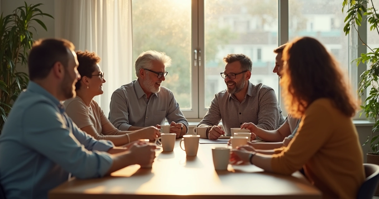 Diverse team taking a short break together at office table 
