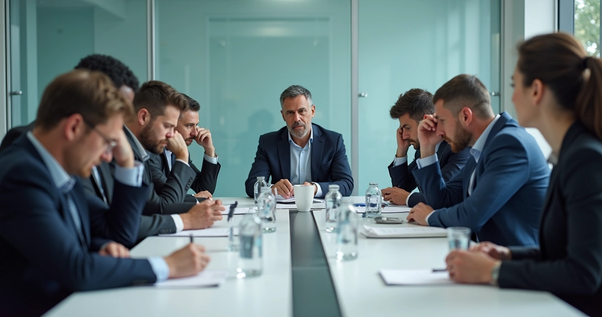 Group of professionals looking tired in a meeting