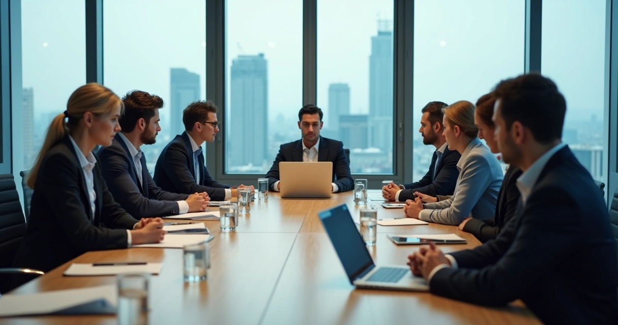 Diverse team in tense meeting with one member isolated at the table 