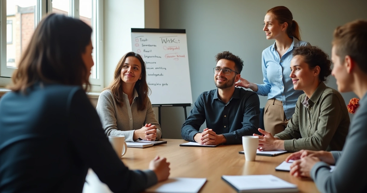 Team members rebuilding trust during a guided workplace discussion 