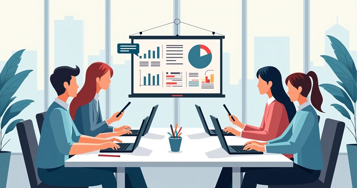 Business team using laptops and tablets to create a digital business proposal 