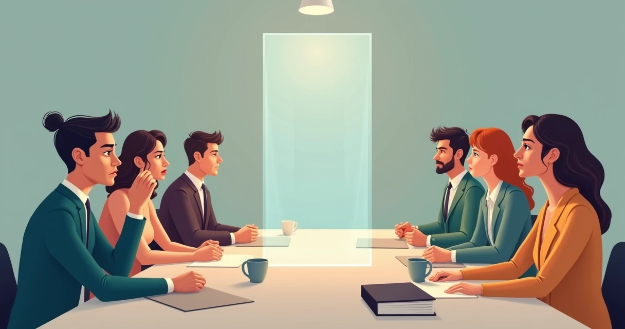 Illustration of a barrier forming between group members at a table