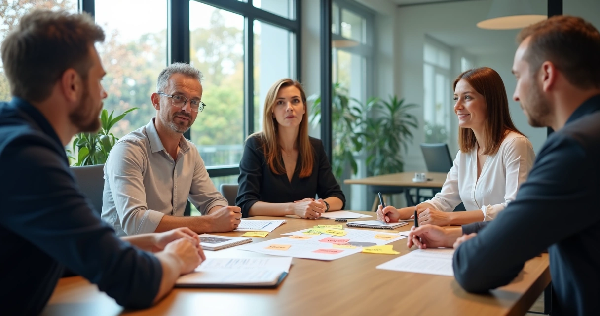 Group discussing values around a table