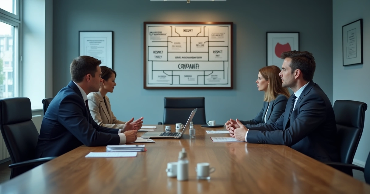 Team in meeting showing tension over mismatched values