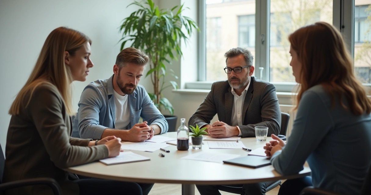 Small group reflecting together around a table