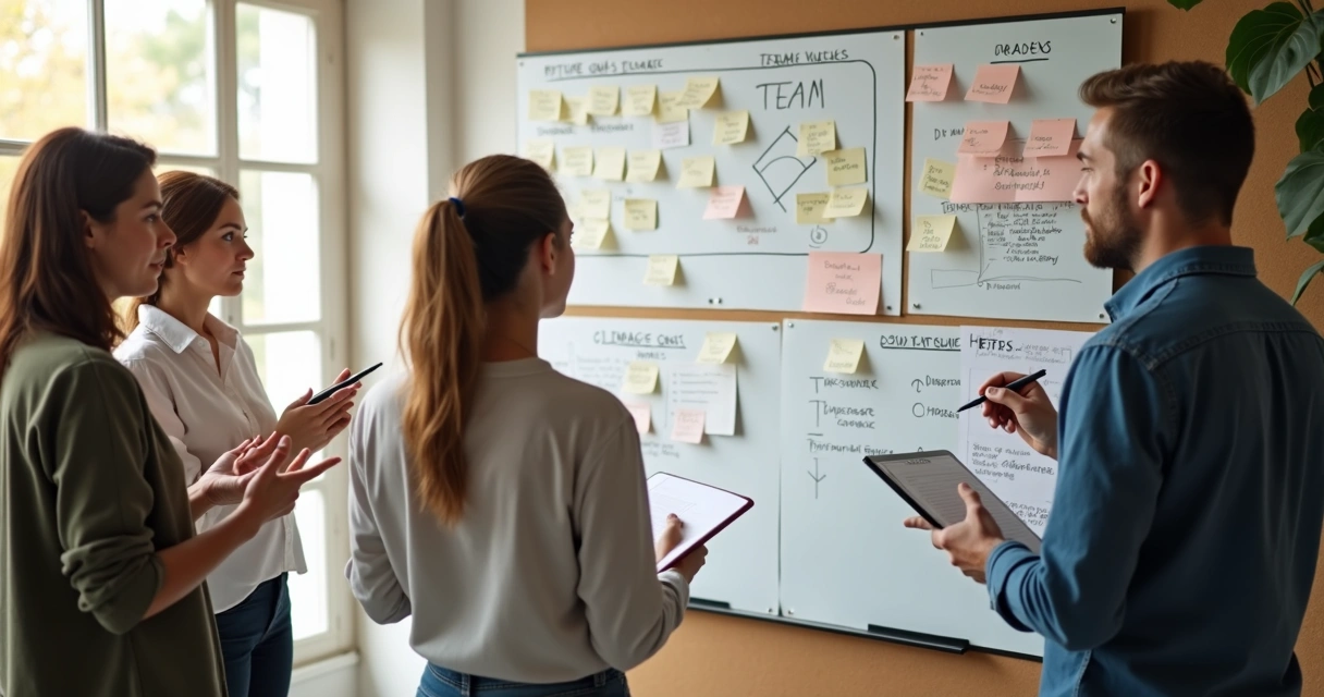Team members mapping a shared vision on a wall