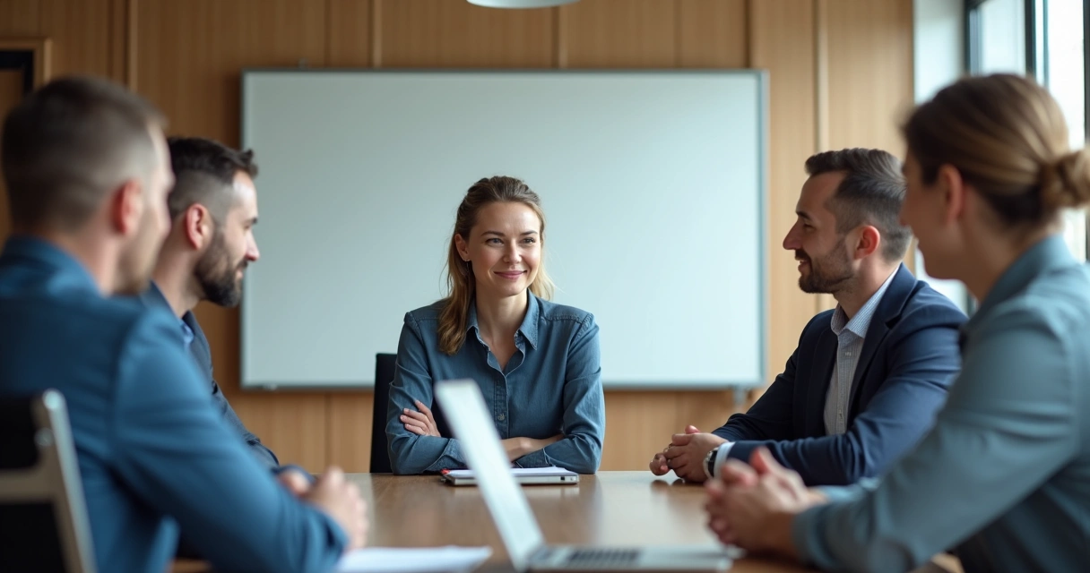 Team meeting with people showing mixed nonverbal communication cues