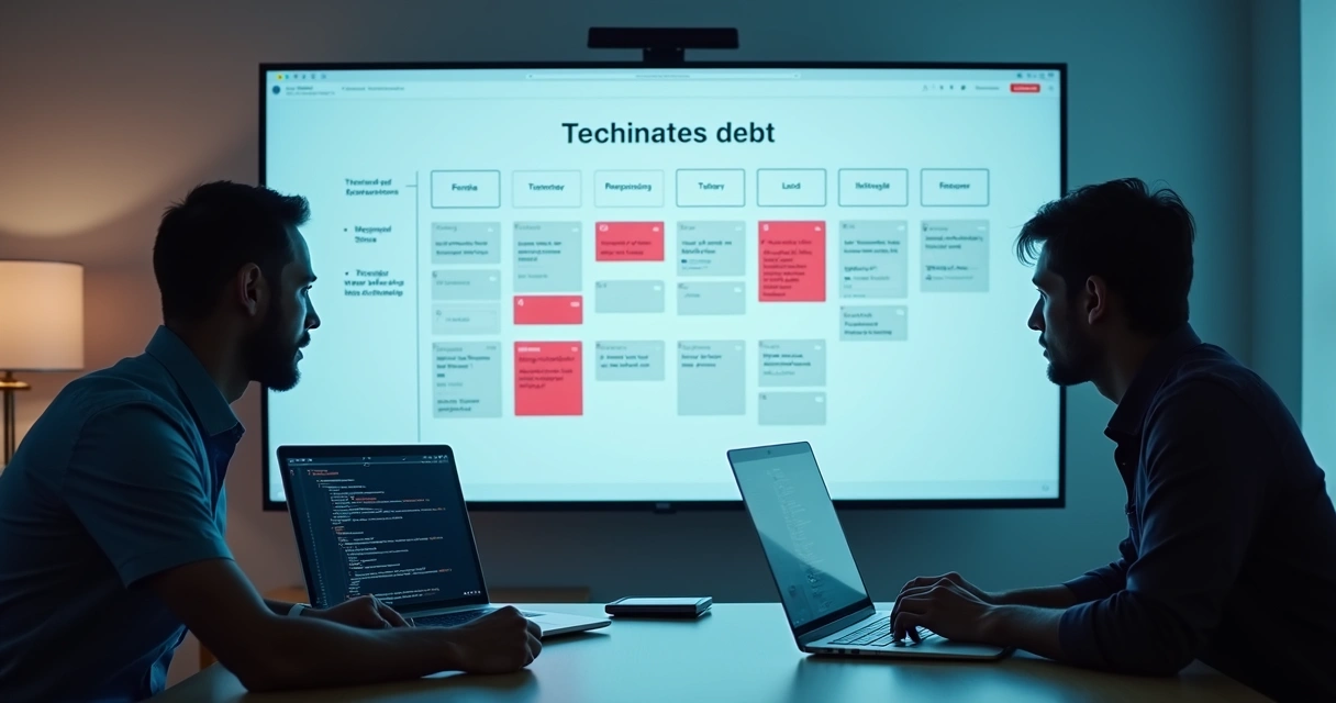 Digital board with technical debt register and highlighted debt items 