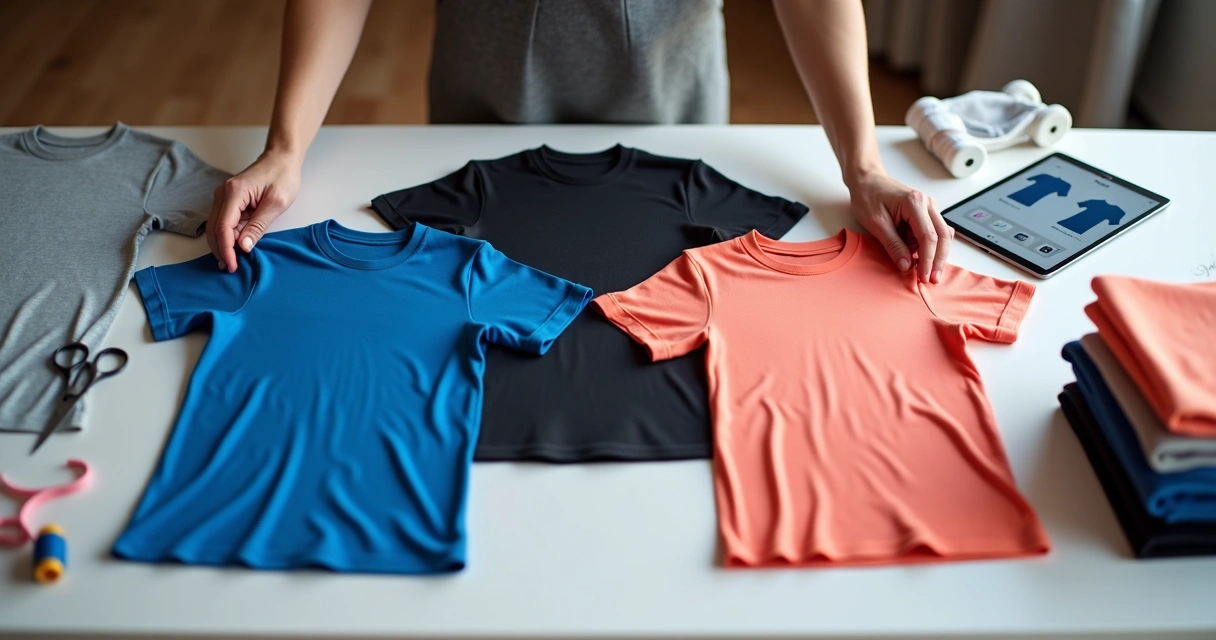 Close de mãos segurando tecido de malha fria colorido em estúdio de confecção 