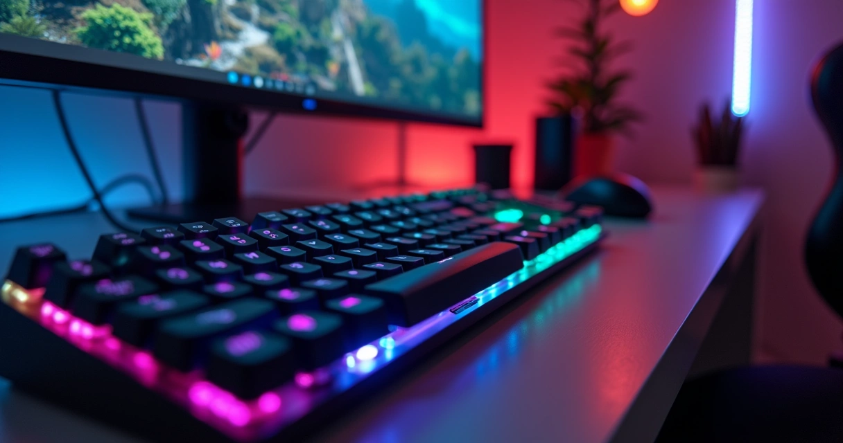 Teclado gamer colorido com atalhos destacados 