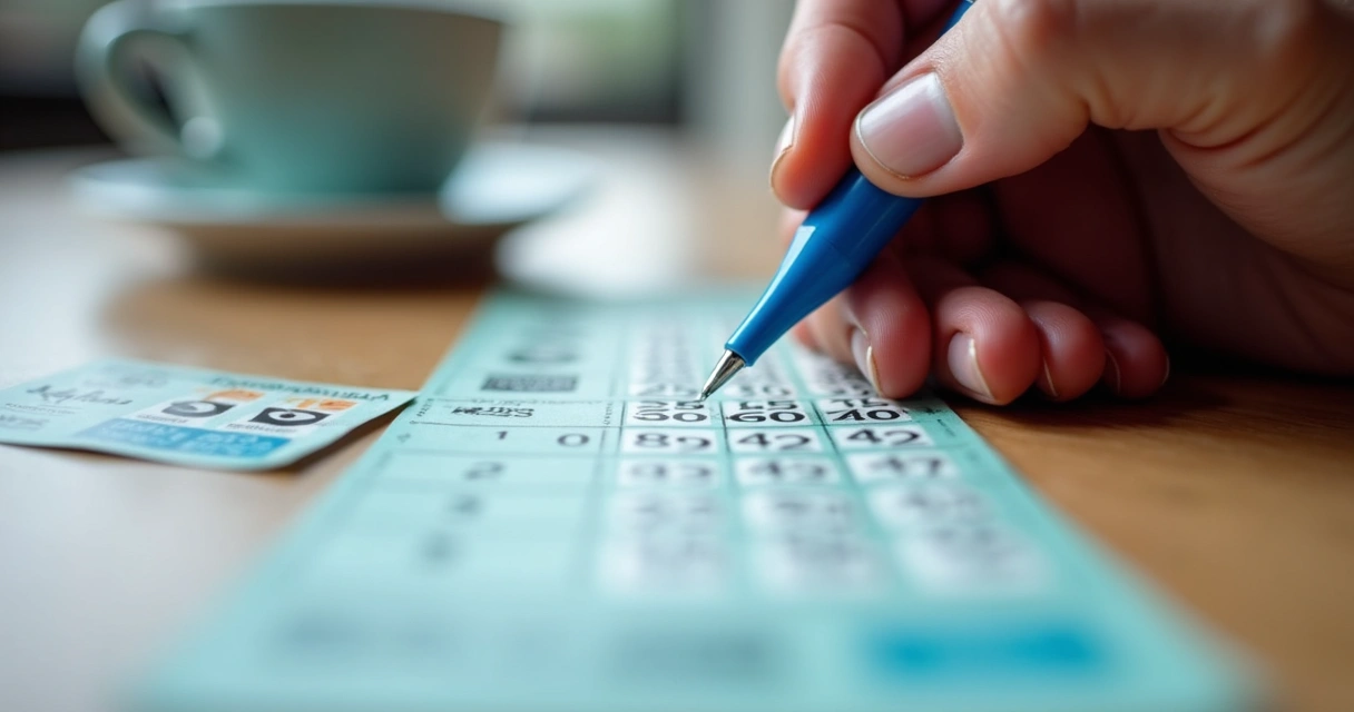Bilhete da Timemania preenchido com números e dedos segurando caneta 