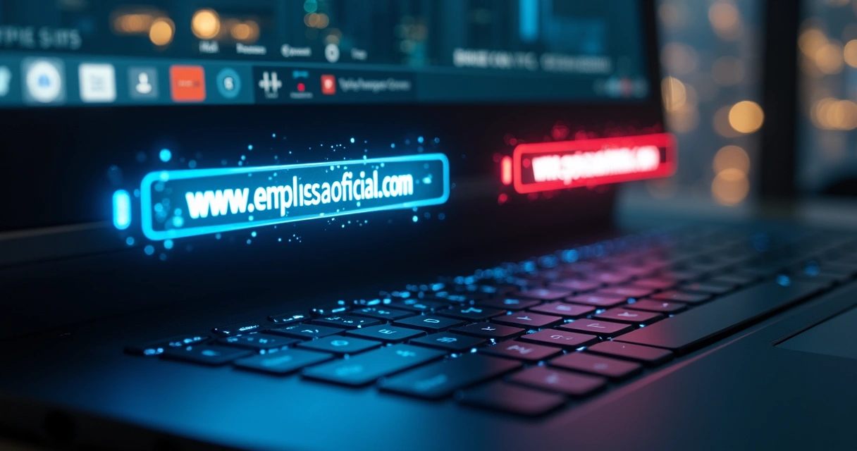 Teclado de computador com dois endereços de site quase iguais lado a lado 