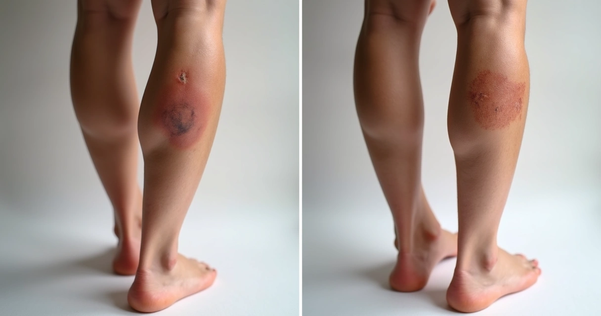 Comparação visual entre técnica convencional e tratamento de varizes com laser, mostrando diferença nas cicatrizes e recuperação da pele 