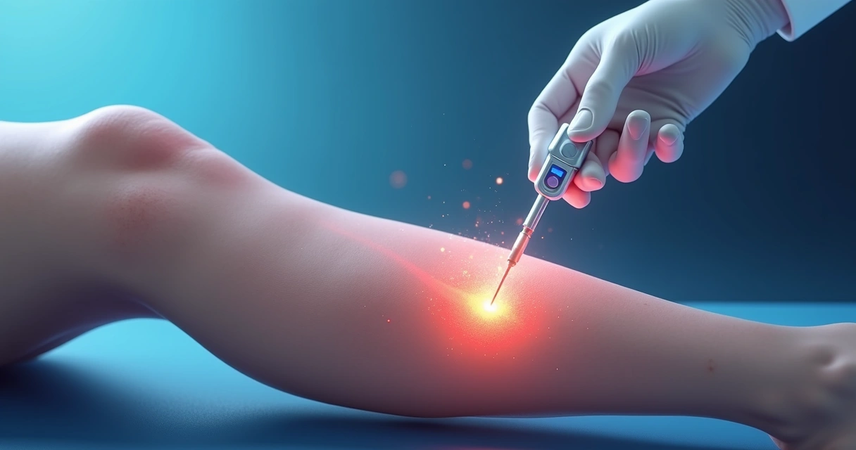 Demonstração técnica do tratamento de varizes a laser na perna 